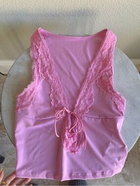 Forever 21 Light Pink Lace-Trim Tie-Front Camisole